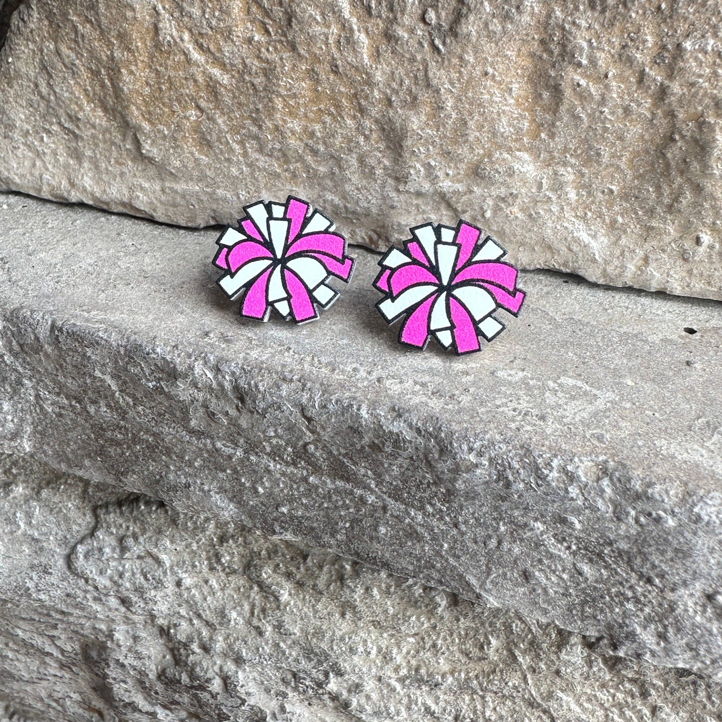 Pink and White Pom Pom Studs