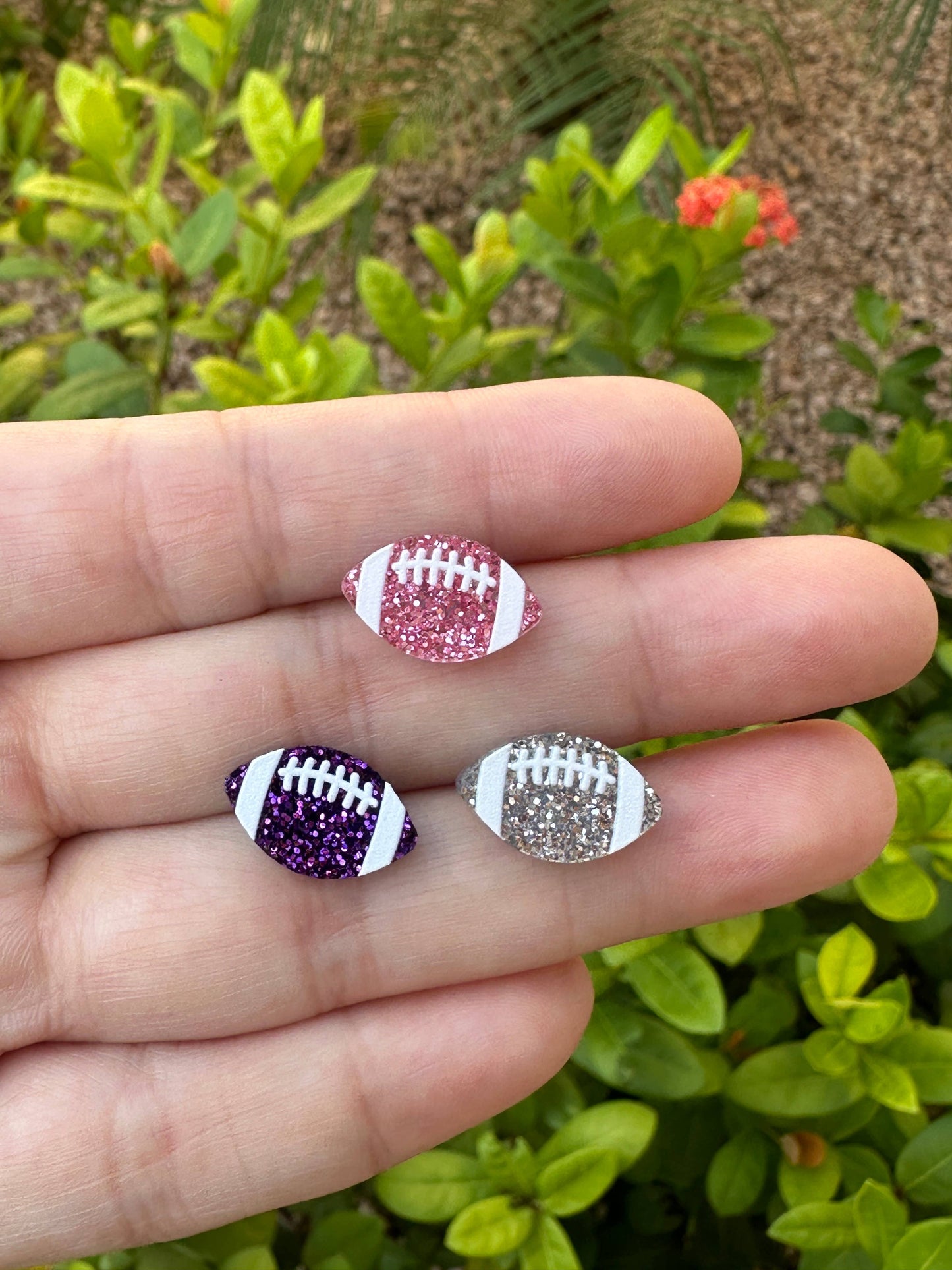 Purple Football Glitter Studs
