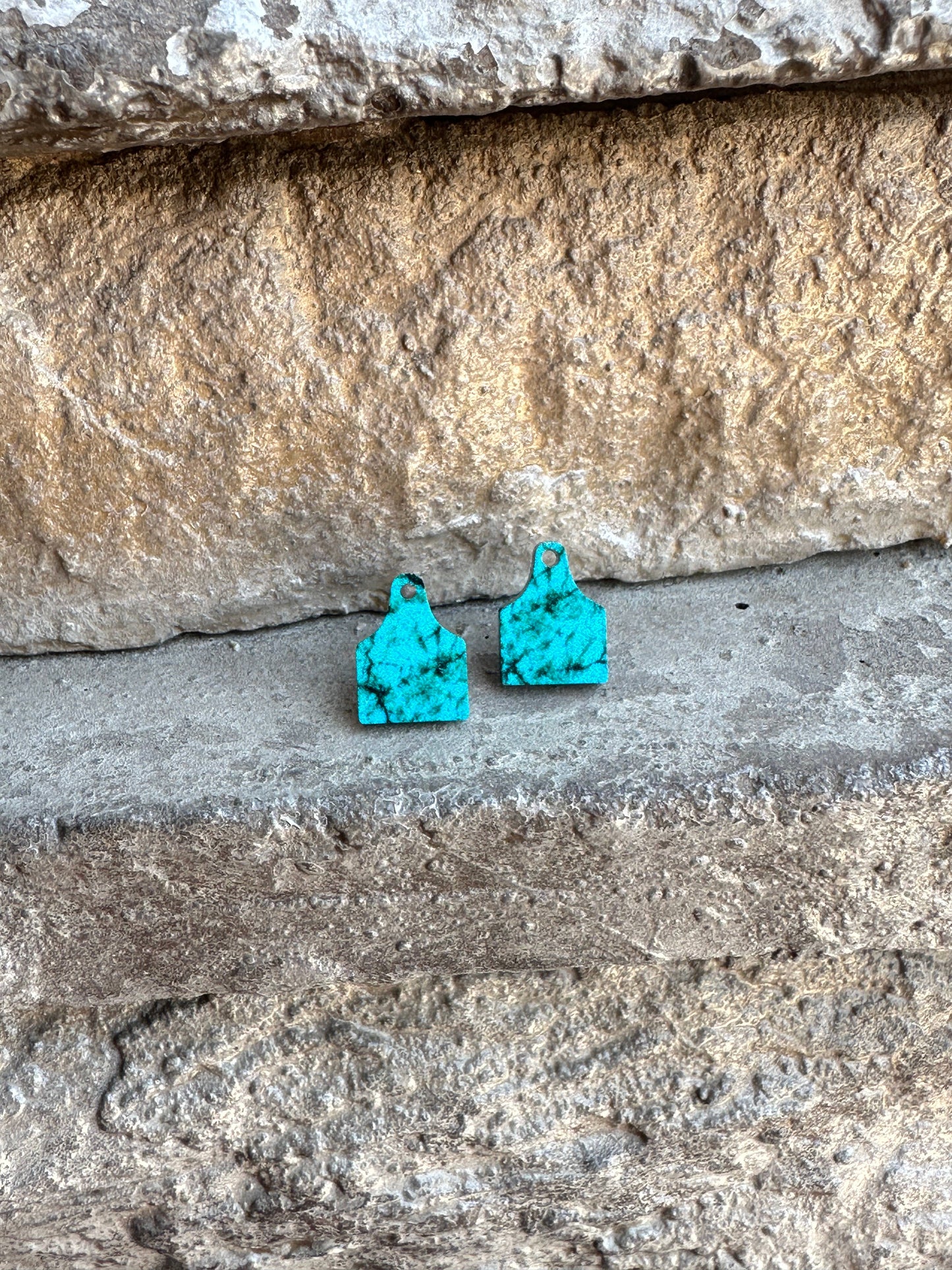 Turquoise Cow Tag Studs