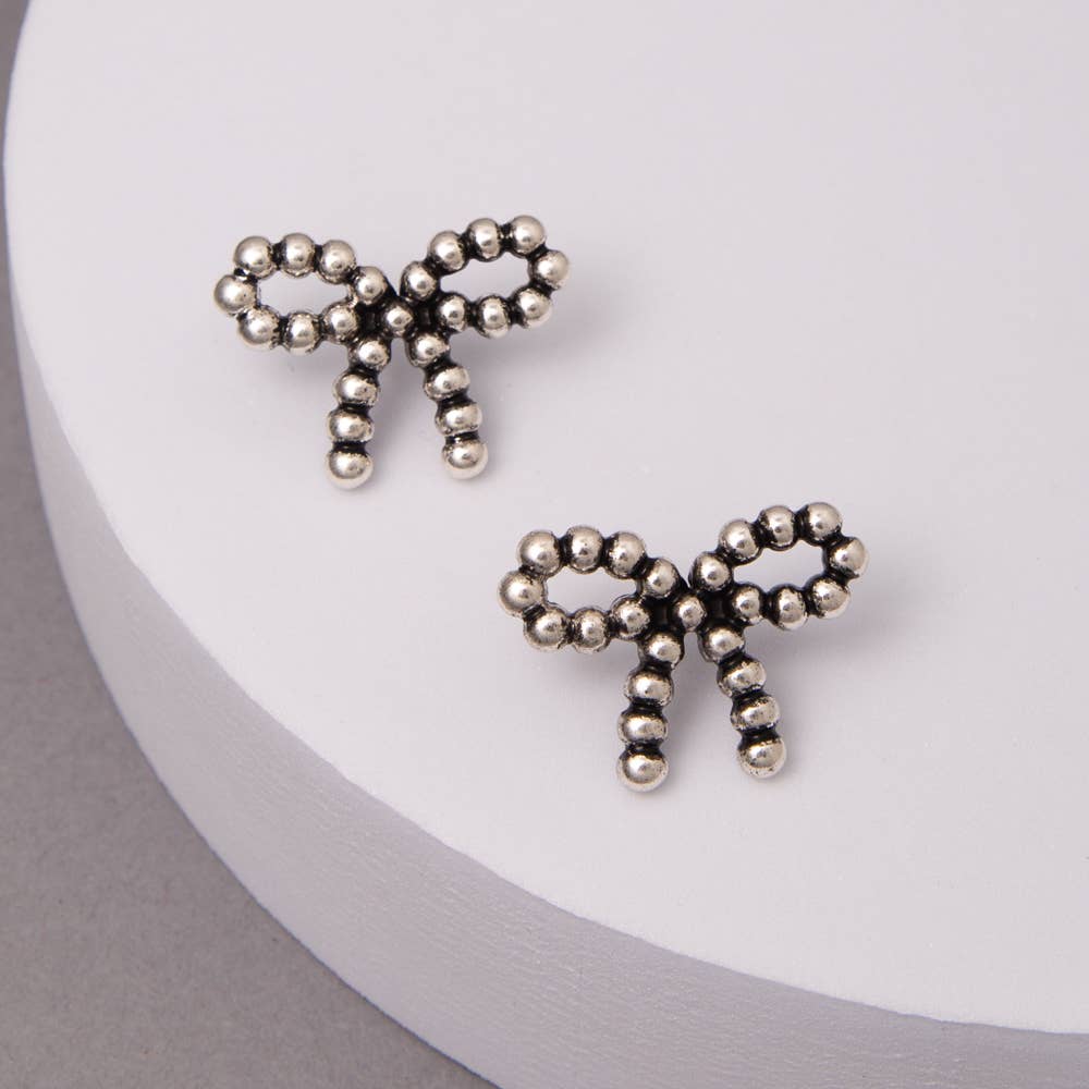 Western Bubble Beaded Long Tail Bow Post Earrings