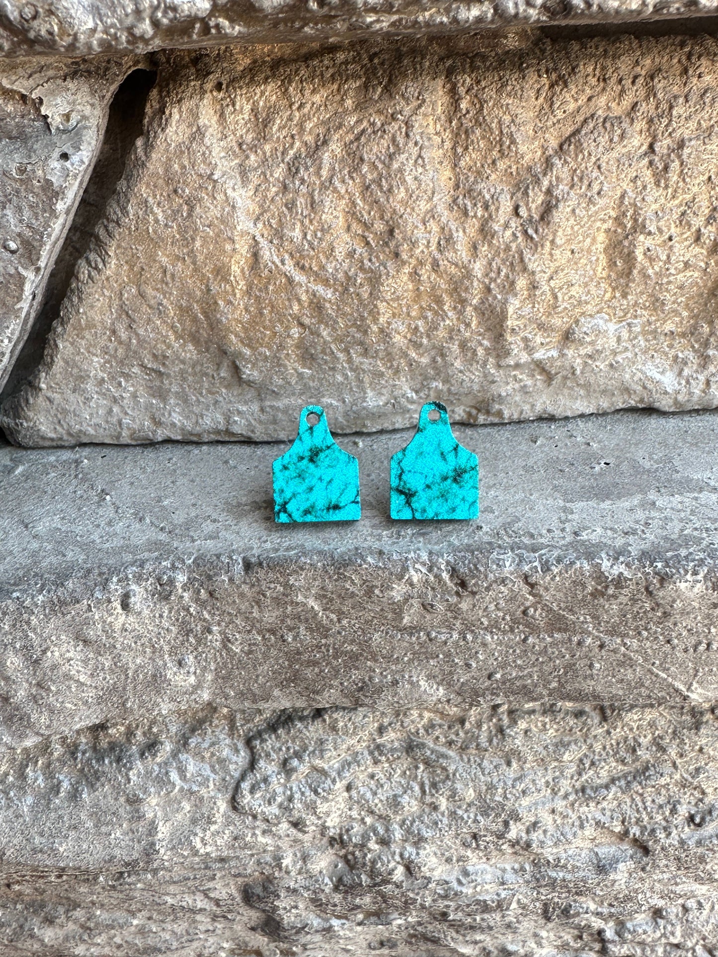 Turquoise Cow Tag Studs