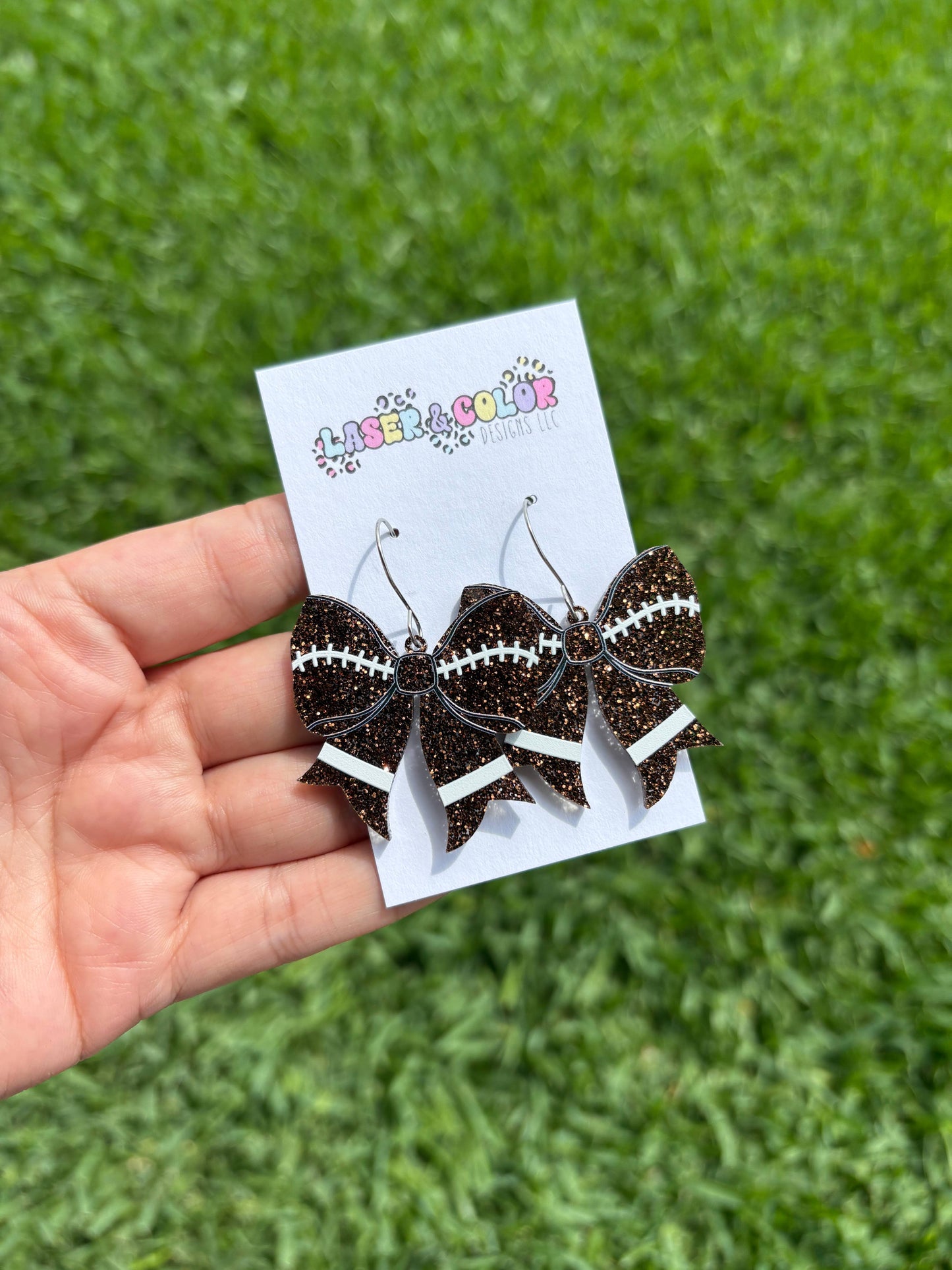 Football Glitter Bow Dangles