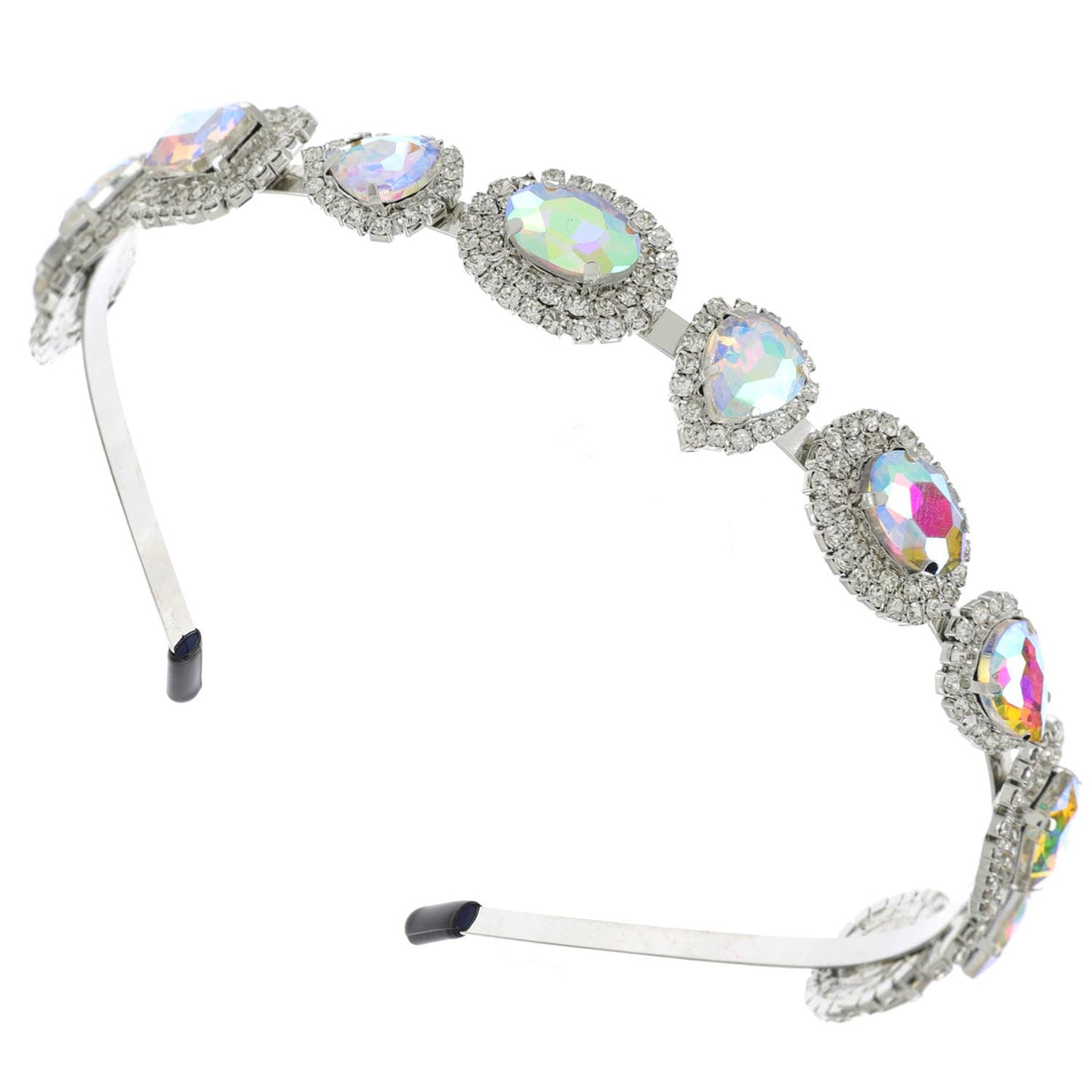 Baroque Rhinestone Crystal Gemstone w/ Halo Metal Headband: Silver