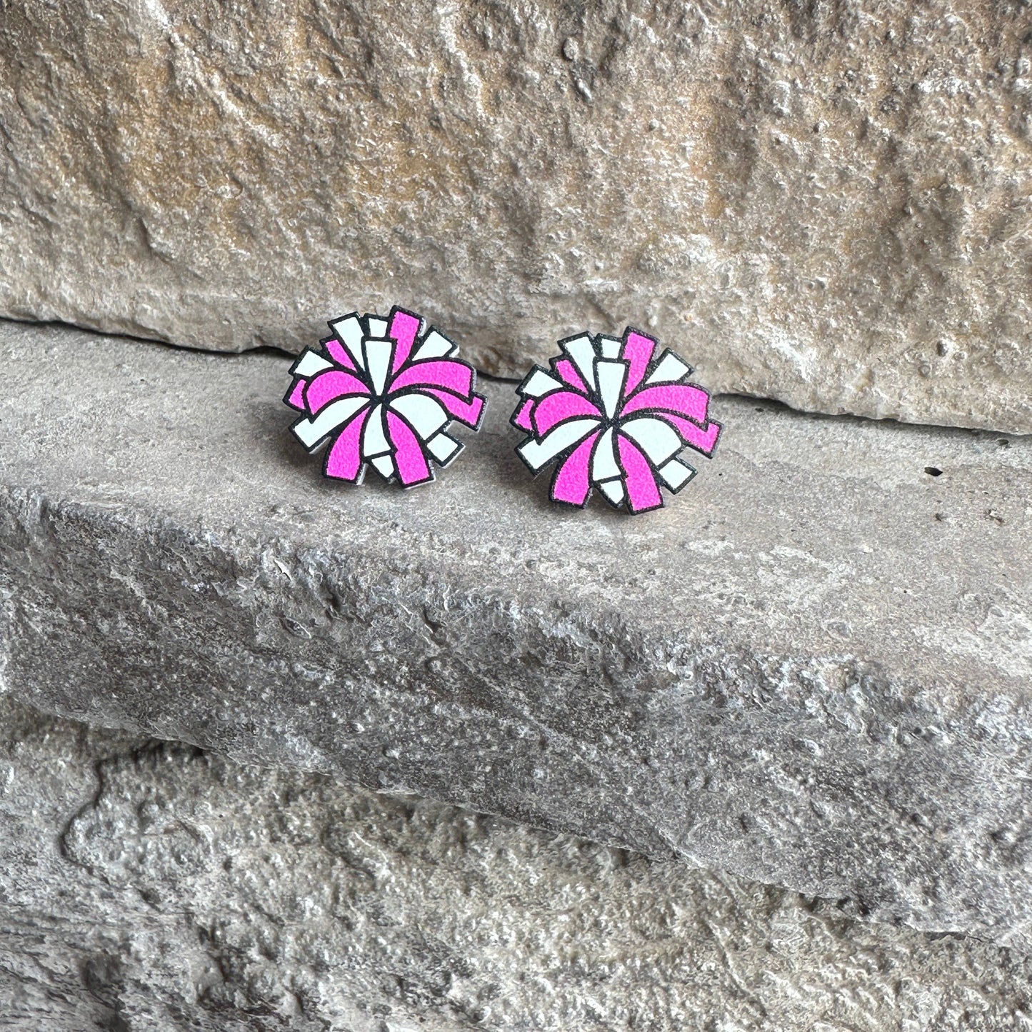Pink and White Pom Pom Studs