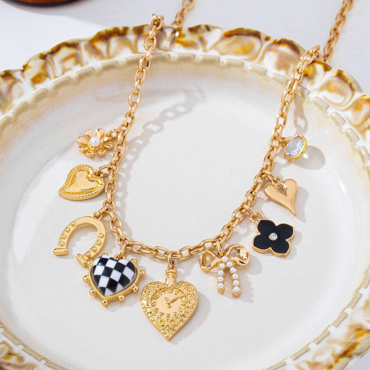 Checkered Heart Charm Necklace