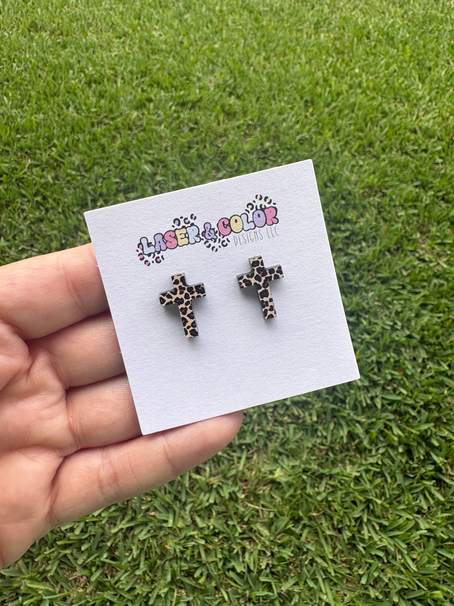 Leopard Cross Studs
