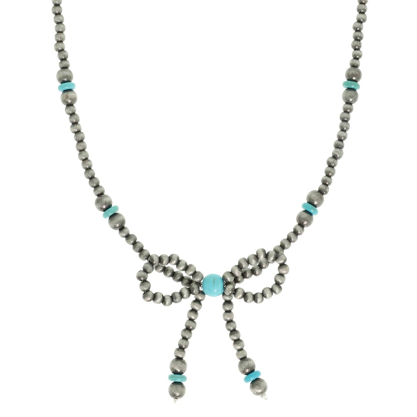 Western Marbled Pearl Bead Long Tail Bow Necklace: Ivory