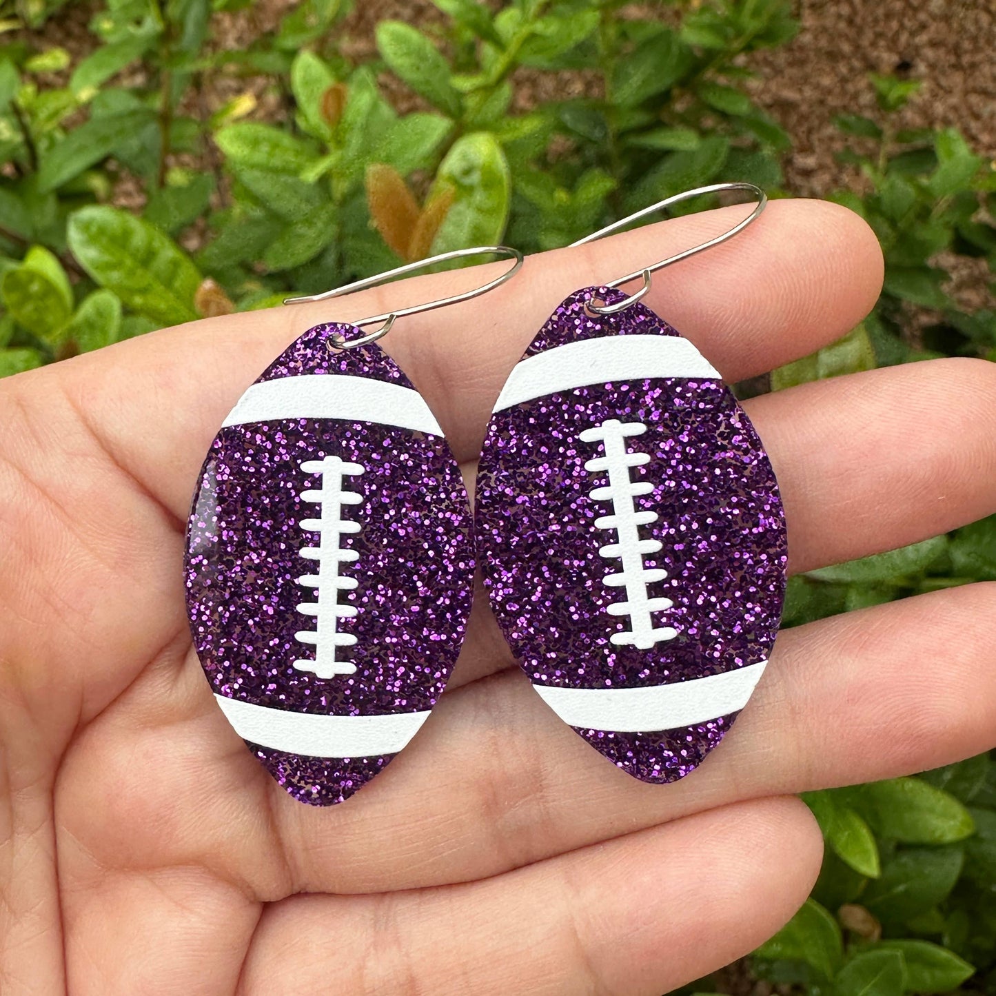 Purple Glitter Football Dangles: Hook