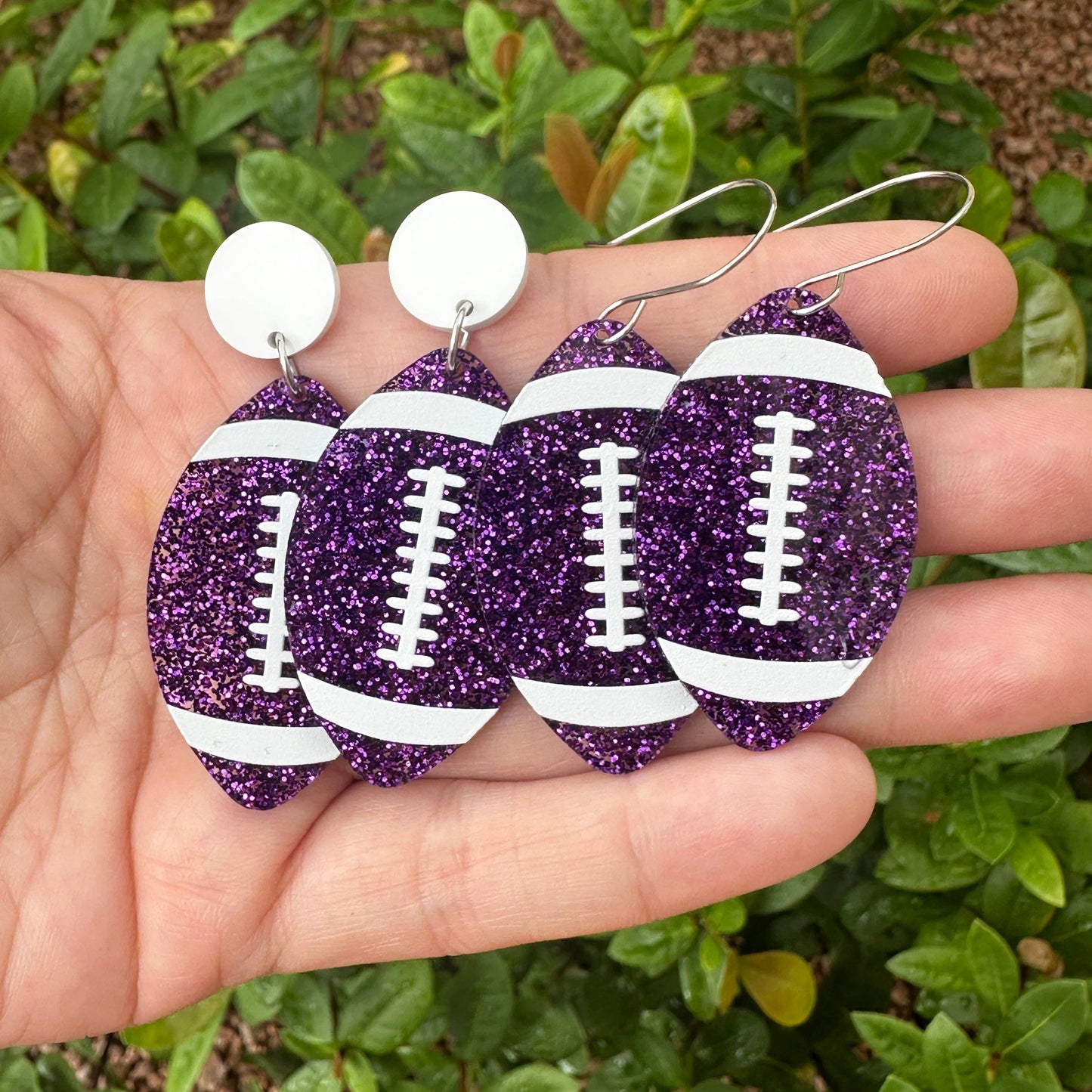 Purple Glitter Football Dangles: Hook