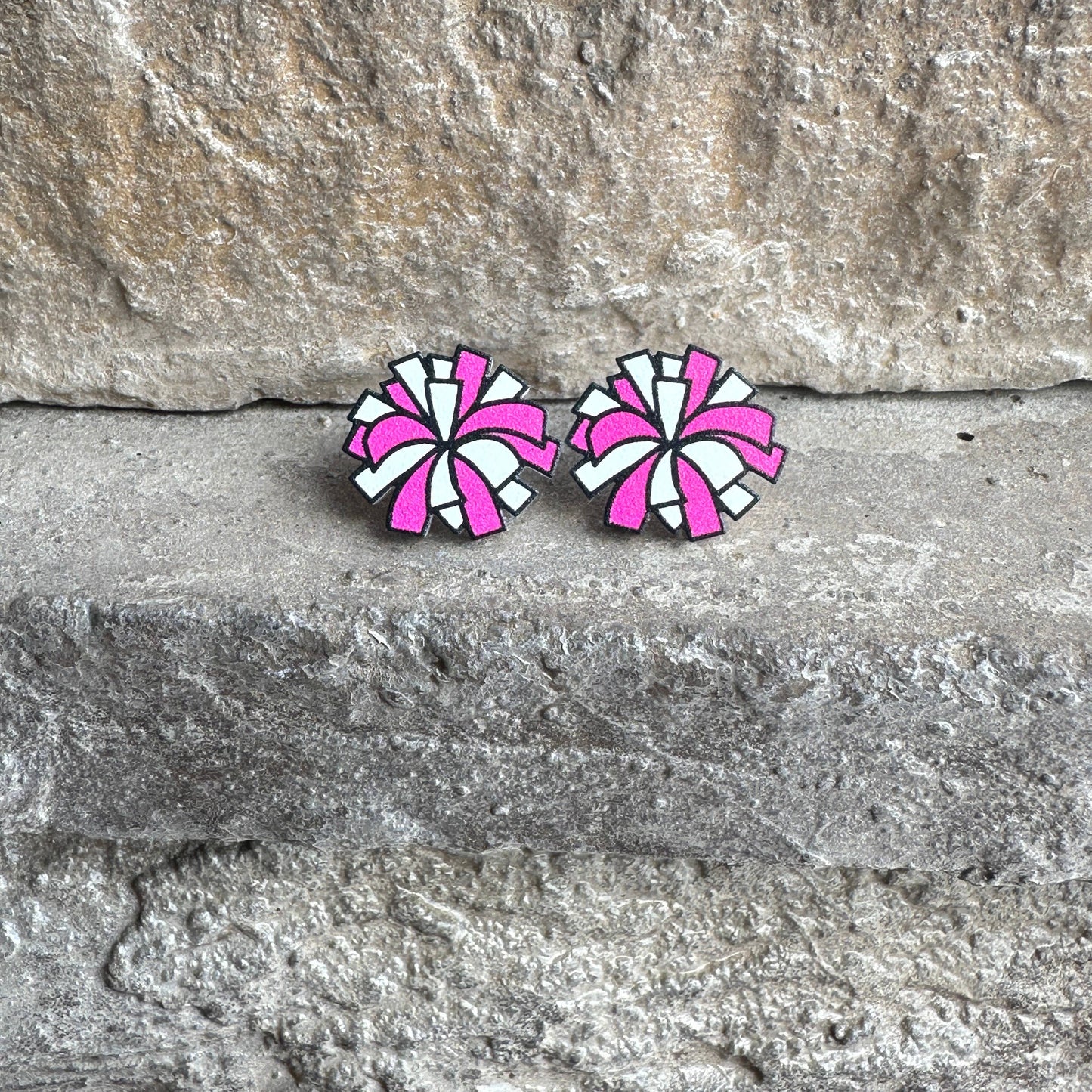 Pink and White Pom Pom Studs