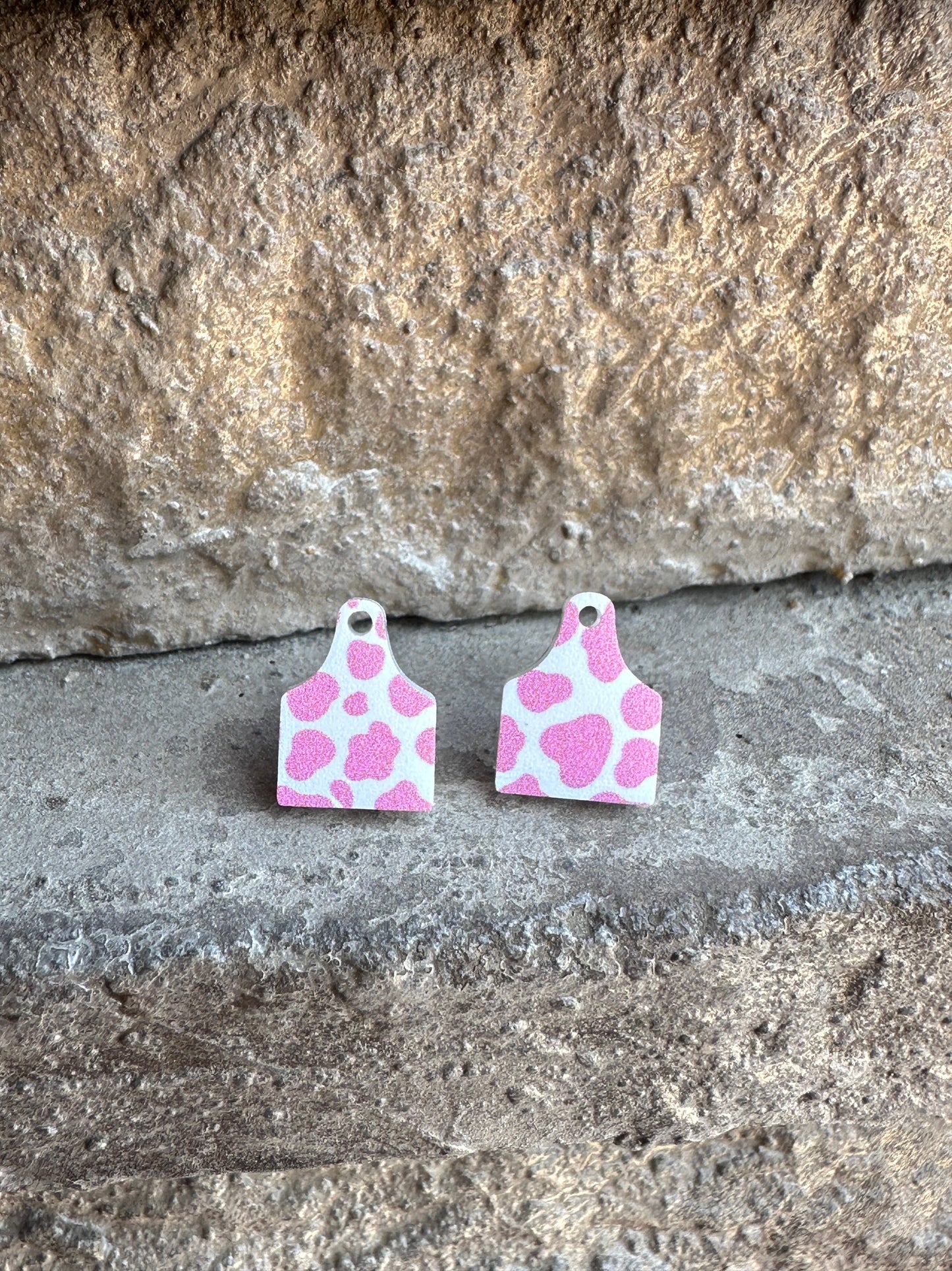 Cow Tag Pink Cow Print Studs