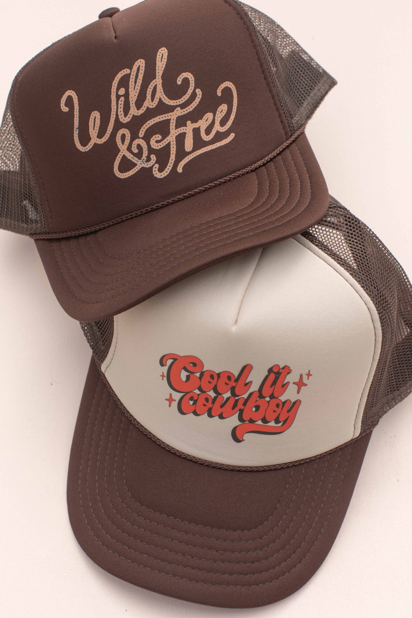 Cool It Cowboy Western Trucker Hat: Tan/Brown