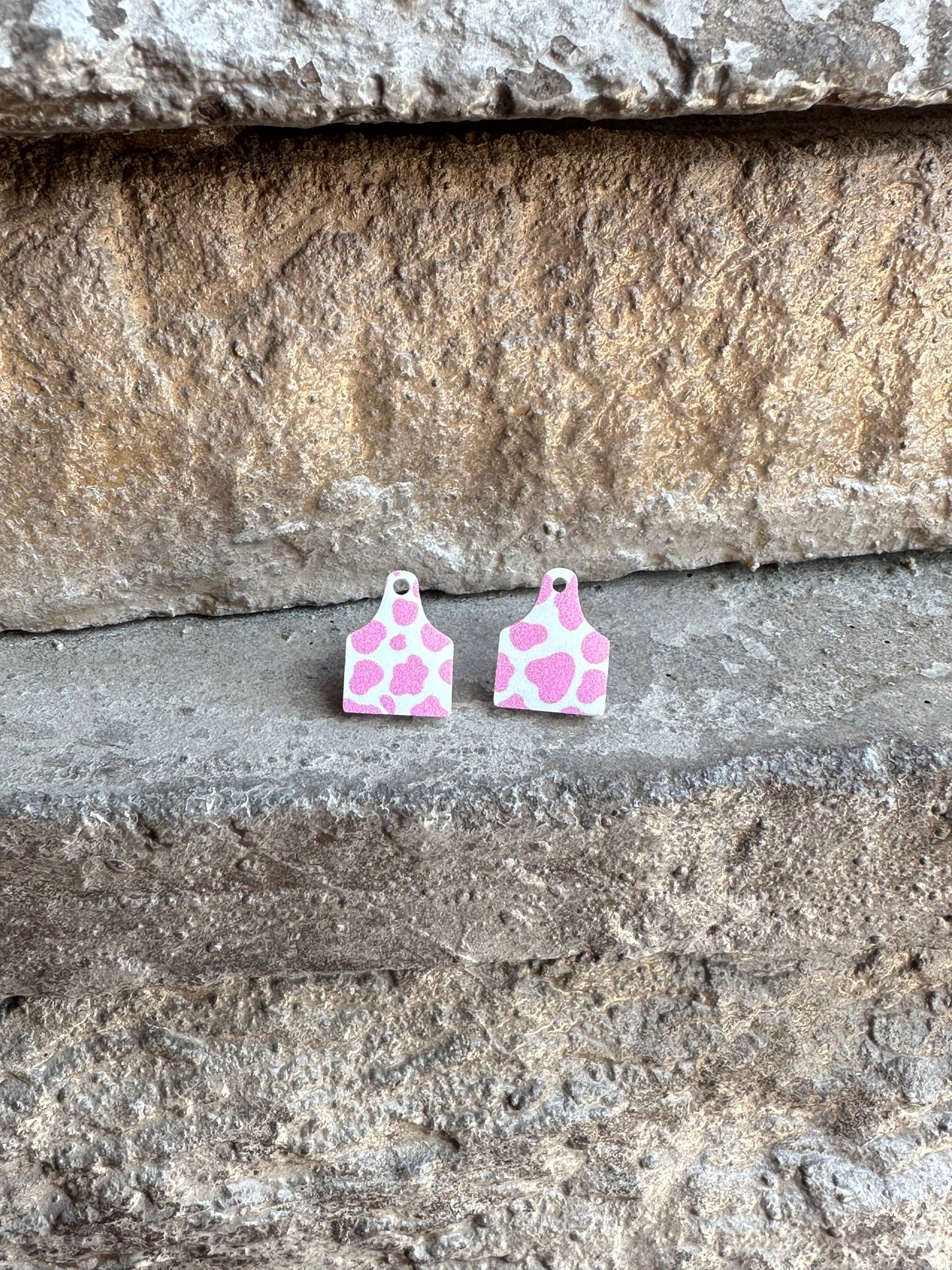 Cow Tag Pink Cow Print Studs