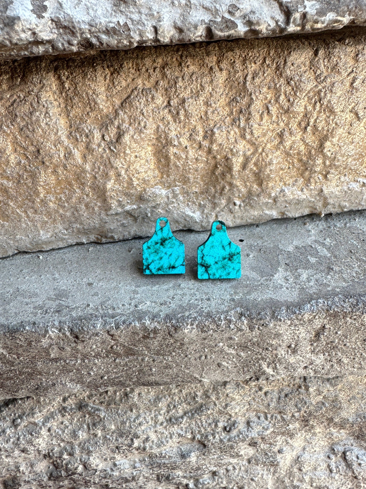 Turquoise Cow Tag Studs