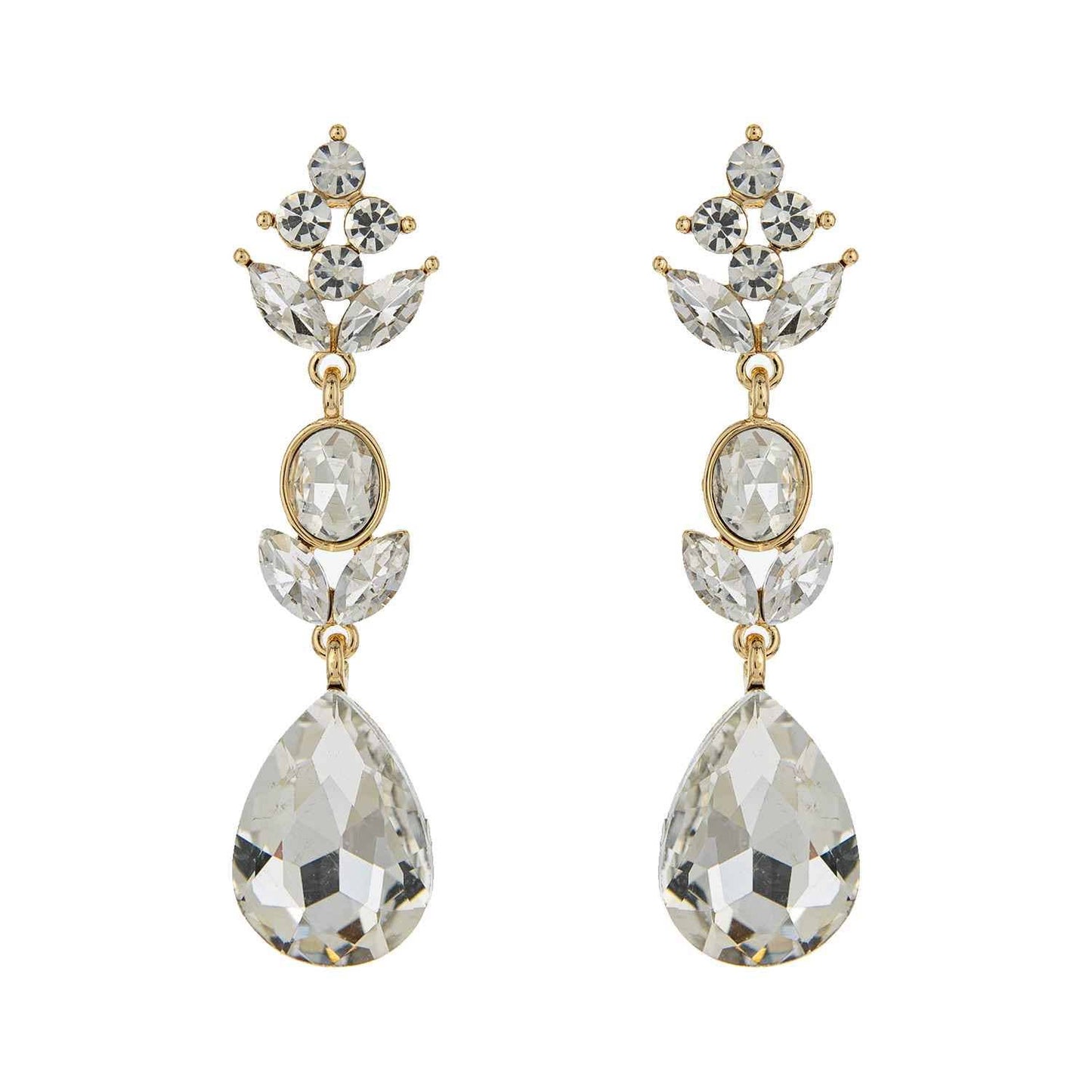 3-Tier Crystal Teardrop Floral Petal Earrings : Crystal