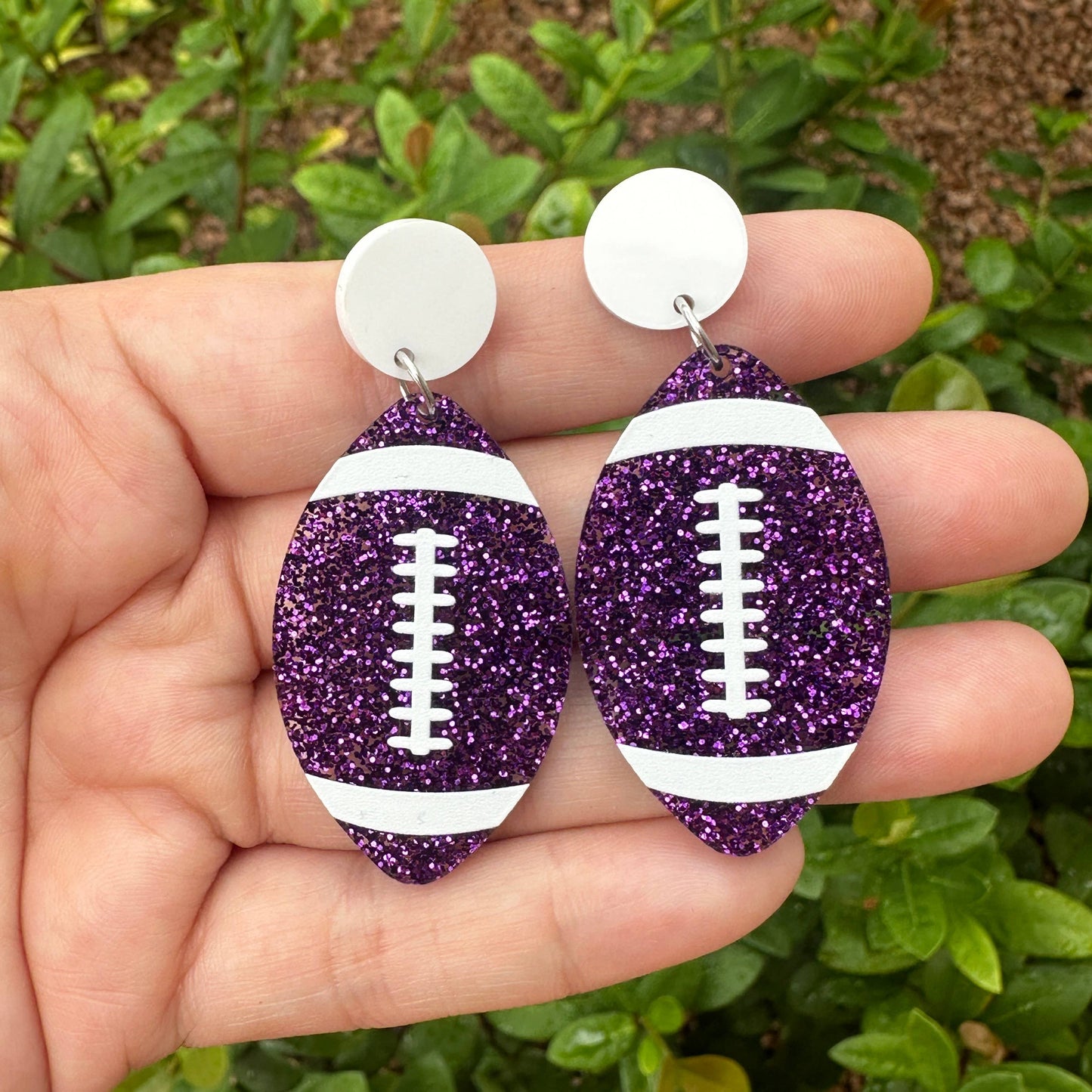 Purple Glitter Football Dangles: Hook