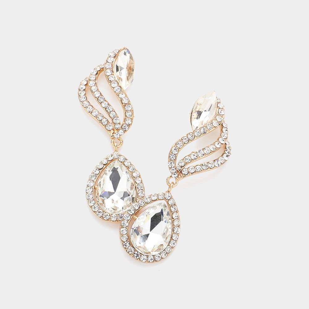 Teardrop Stone Pointed Rhinestone Paved Dangle Evening Earrings: AB,Silver