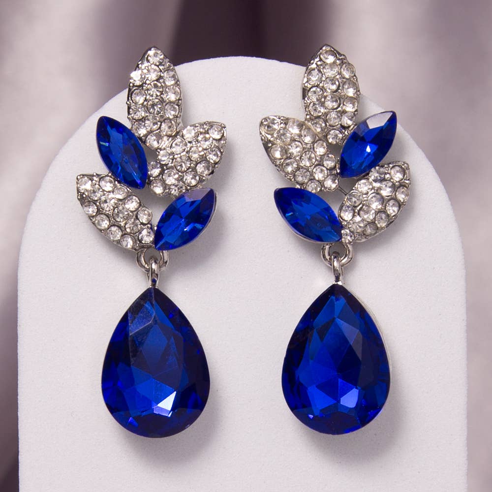 2-Tier Crystal Rhinestone Leaf Accent Dangle Earrings: Red