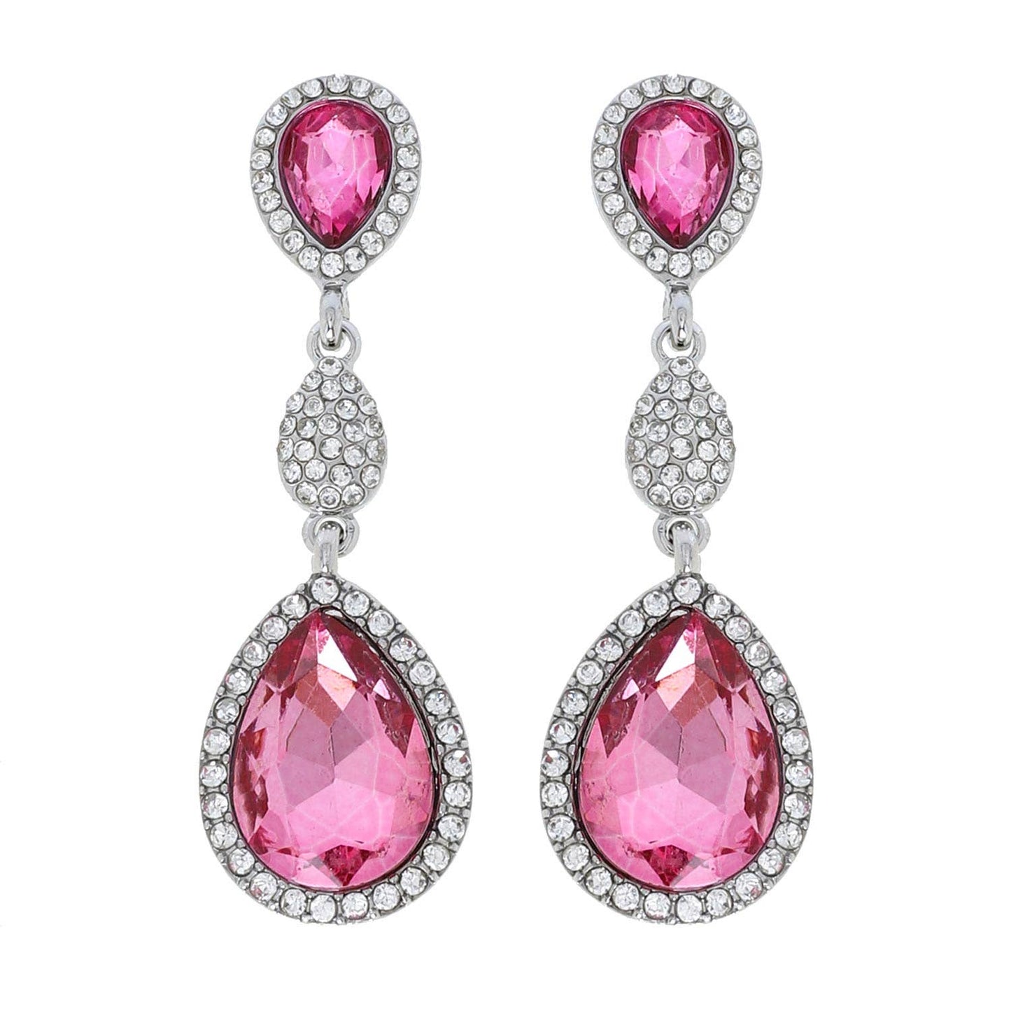 3 Tiered Teardrop Rhinestone Crystal & Pave Dangle Earrings: Lavender