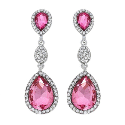 3 Tiered Teardrop Rhinestone Crystal & Pave Dangle Earrings: Lavender