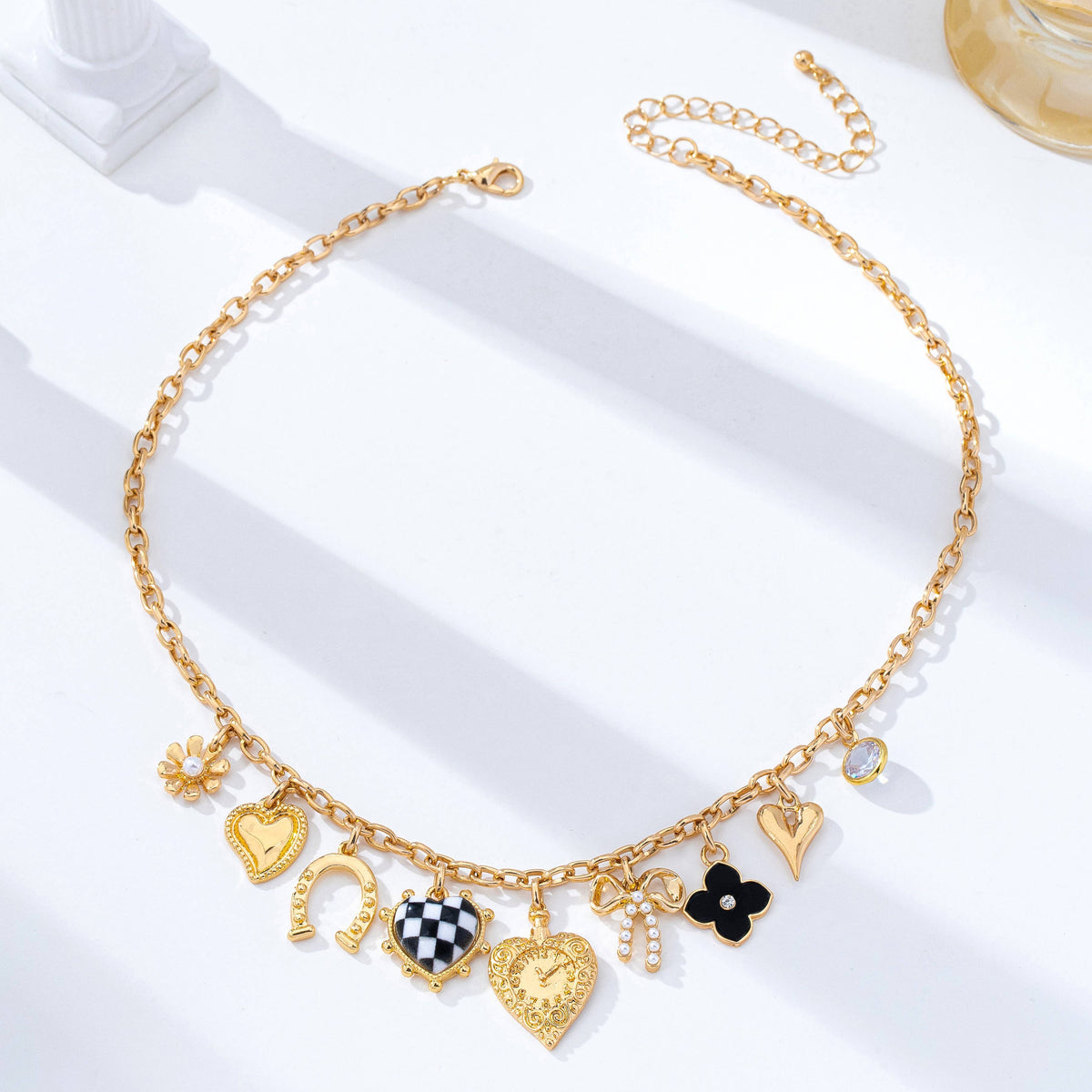 Checkered Heart Charm Necklace