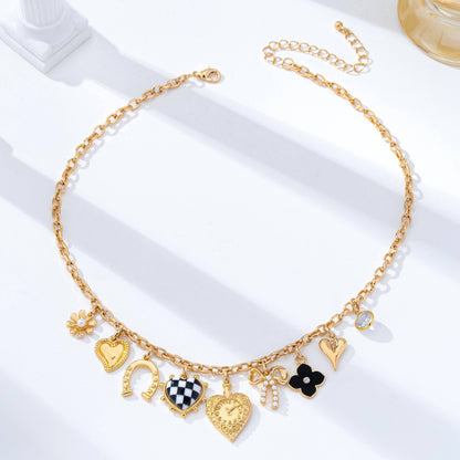 Checkered Heart Charm Necklace