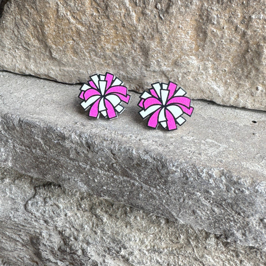 Pink and White Pom Pom Studs
