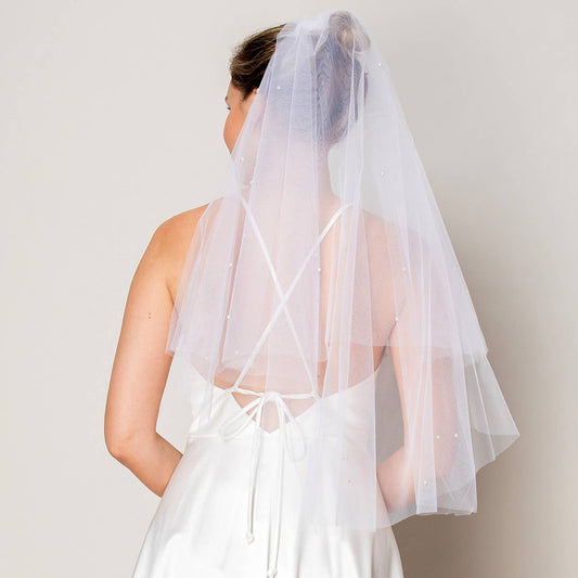 Scattered Pearl Two Layer Waist Length Wedding Veil