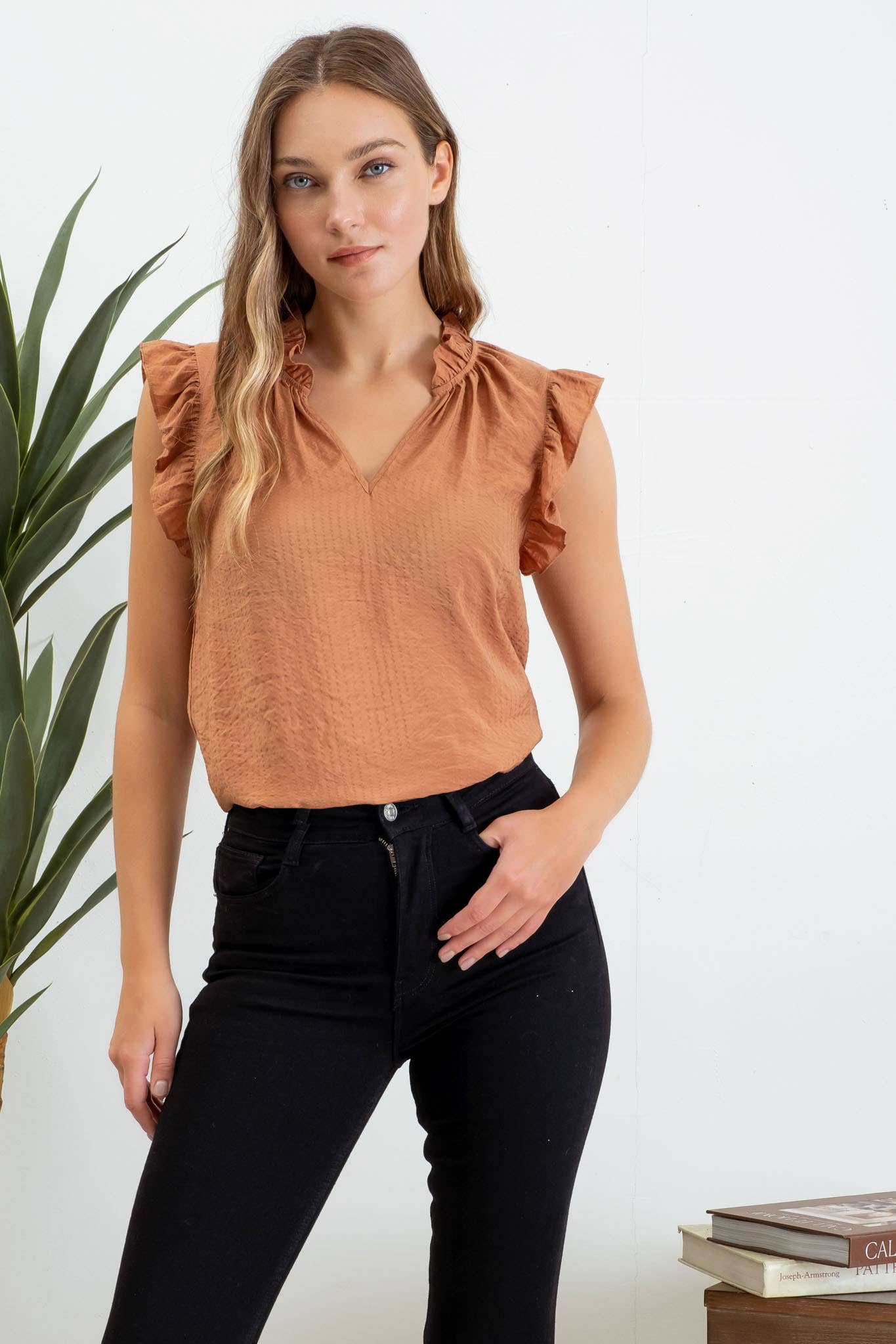 Cinnamon Ruffle Blouse