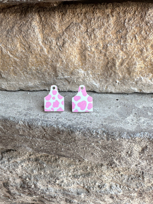Cow Tag Pink Cow Print Studs