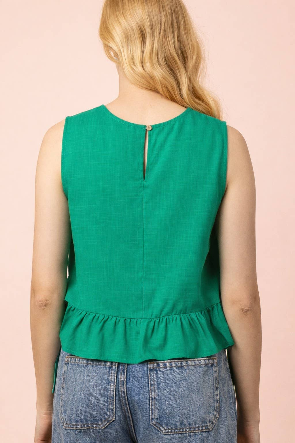 NT12128-Side Tie Detail Ruffled Top: RED DOT / S-M-L/2-2-2