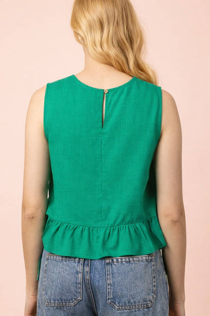 NT12128-Side Tie Detail Ruffled Top: RED DOT / S-M-L/2-2-2
