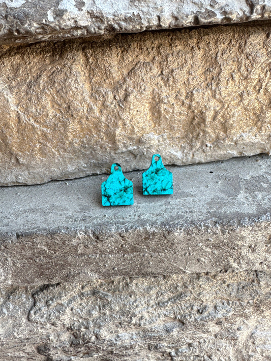 Turquoise Cow Tag Studs