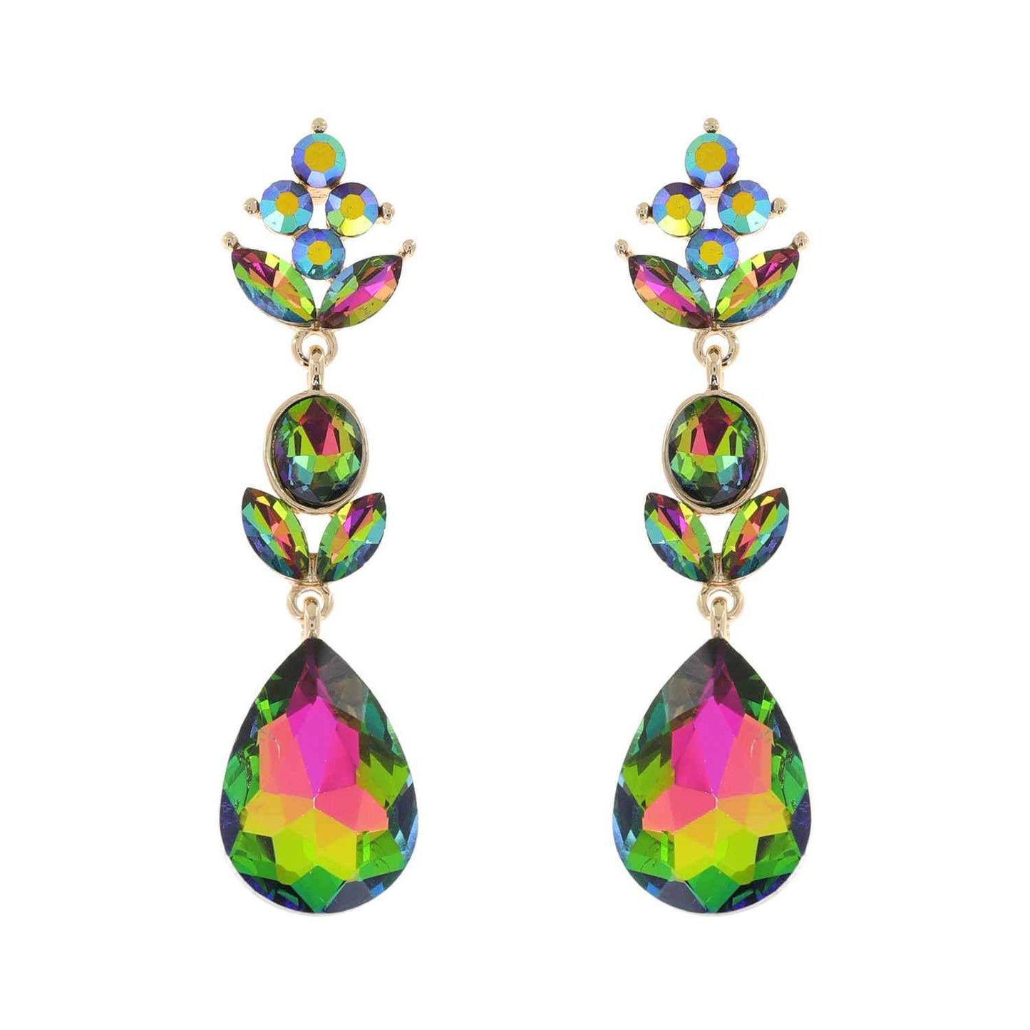 3-Tier Crystal Teardrop Floral Petal Earrings : Crystal