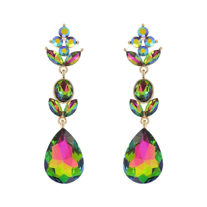 3-Tier Crystal Teardrop Floral Petal Earrings : Crystal