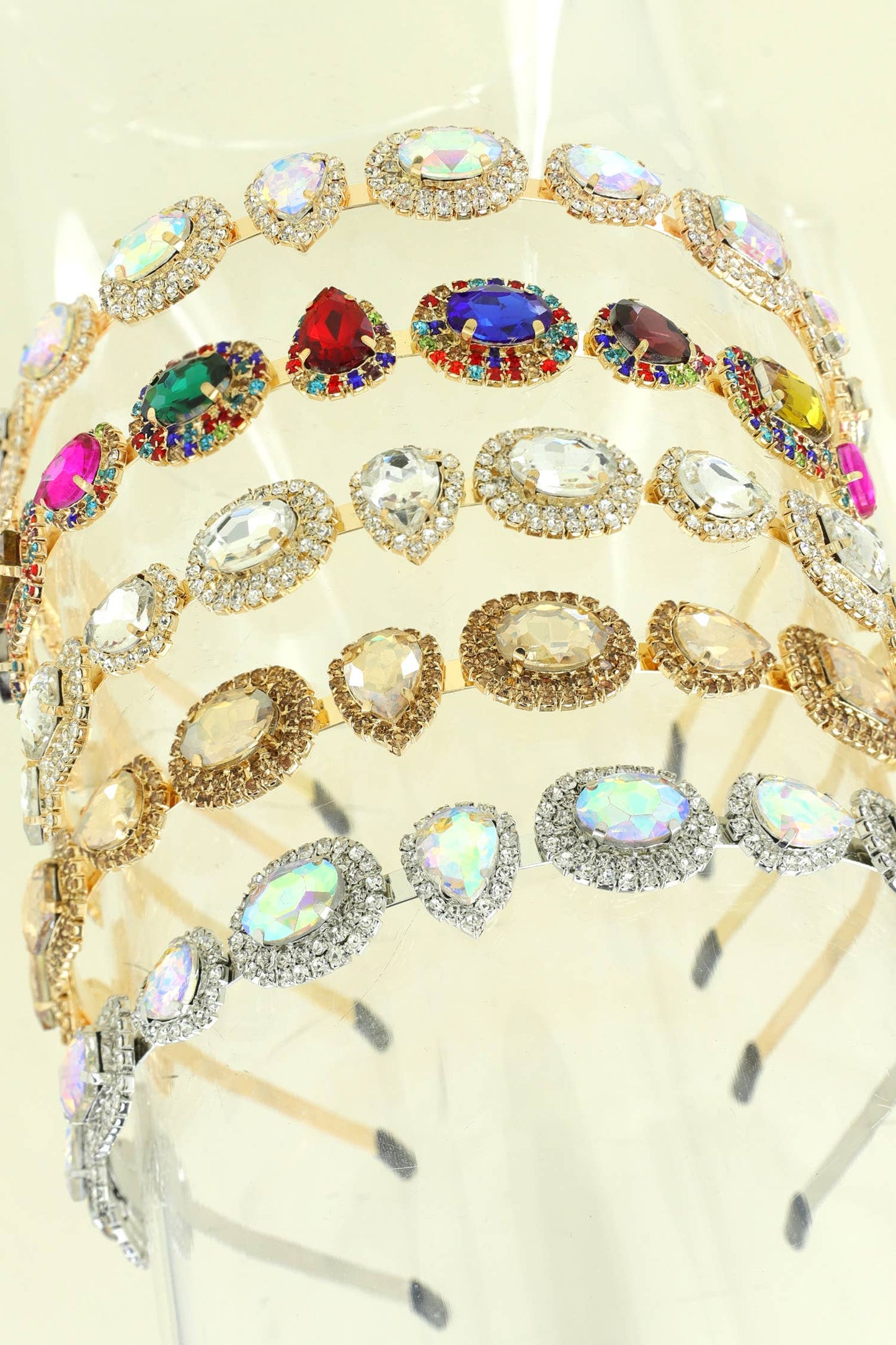 Baroque Rhinestone Crystal Gemstone w/ Halo Metal Headband: Gold