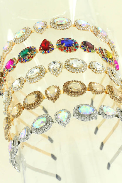 Baroque Rhinestone Crystal Gemstone w/ Halo Metal Headband: Gold