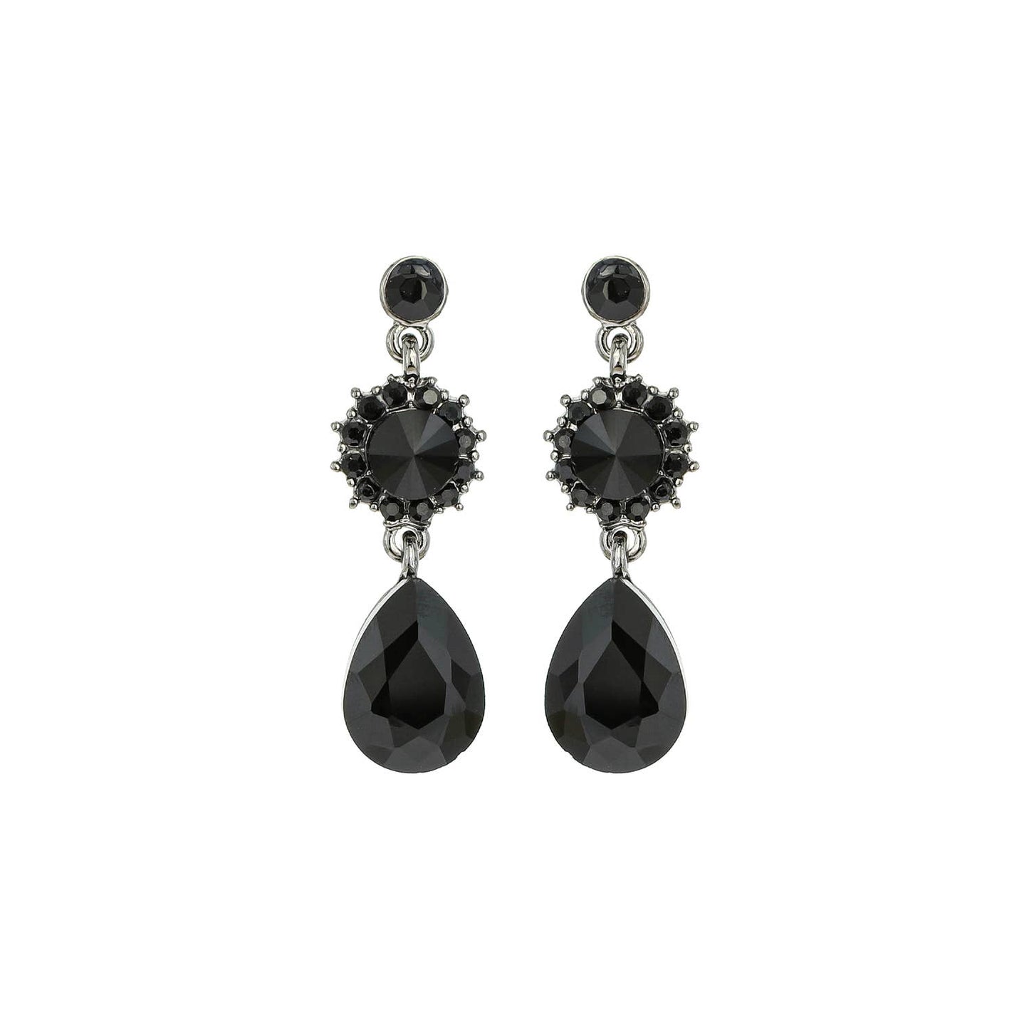 3 Tier Floral & Teardrop Rhinestone Crystal Dangle Earrings: Cream