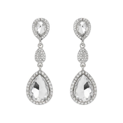 3 Tiered Teardrop Rhinestone Crystal & Pave Dangle Earrings: Lavender