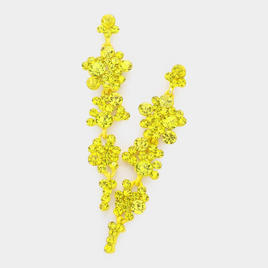 Bubble Stone Cluster Dangle Evening Earrings: Yellow Gold