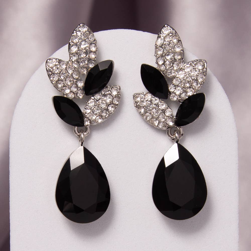 2-Tier Crystal Rhinestone Leaf Accent Dangle Earrings: Red