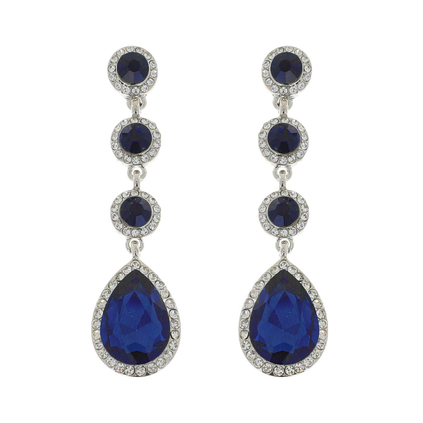 4 Tier Rhinestone Teardrop & Circle Crystals Dangle Earrings: Iridescent