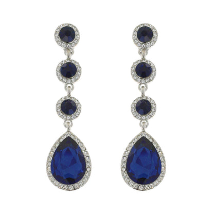 4 Tier Rhinestone Teardrop & Circle Crystals Dangle Earrings: Iridescent