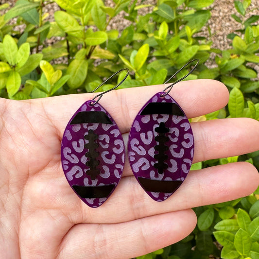 Purple Leopard Football Dangles: White Laces