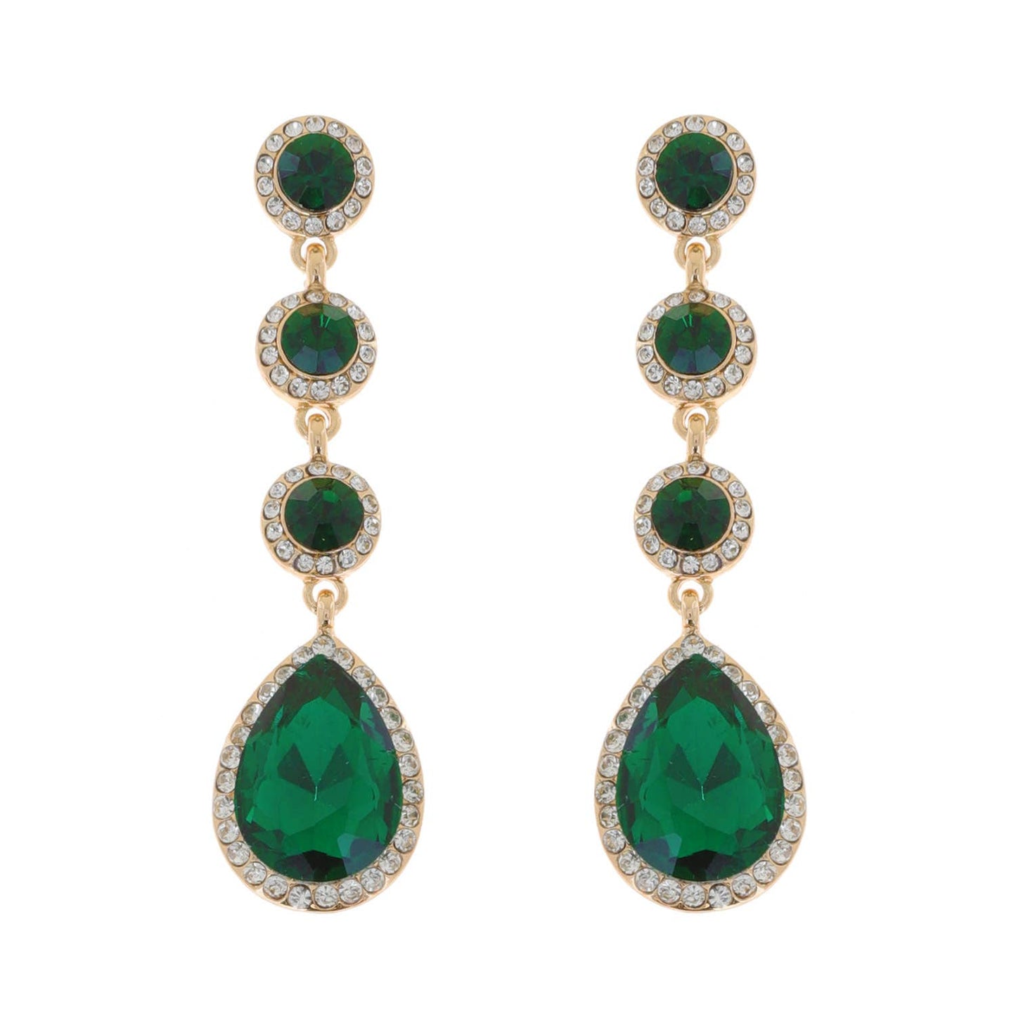 4 Tier Rhinestone Teardrop & Circle Crystals Dangle Earrings: Iridescent