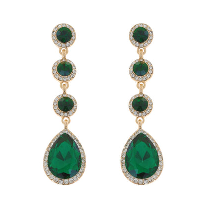 4 Tier Rhinestone Teardrop & Circle Crystals Dangle Earrings: Iridescent