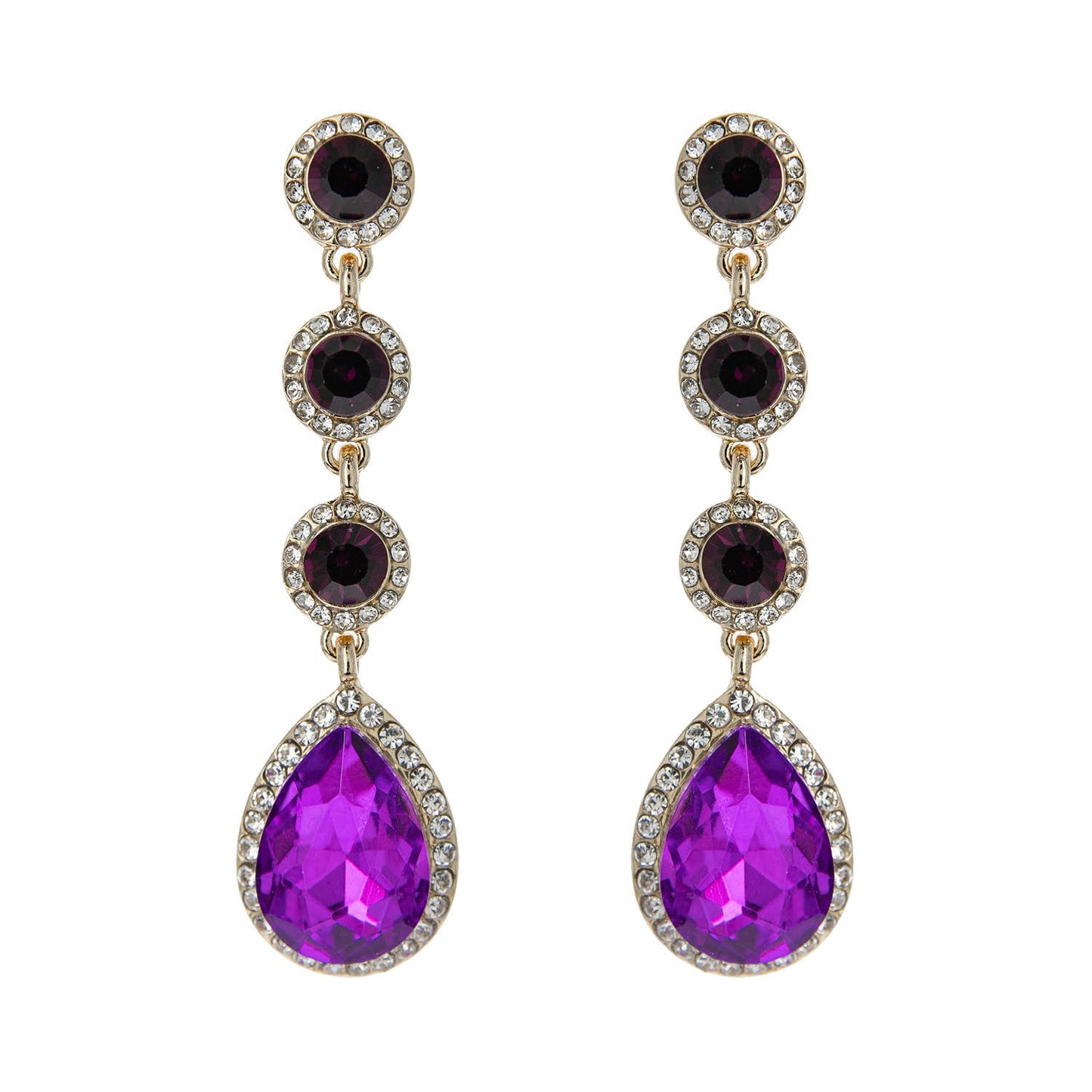 4 Tier Rhinestone Teardrop & Circle Crystals Dangle Earrings: Iridescent