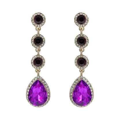 4 Tier Rhinestone Teardrop & Circle Crystals Dangle Earrings: Iridescent