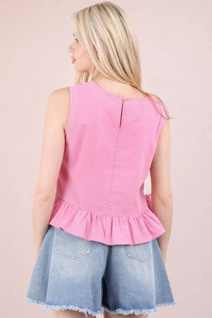NT12128-Side Tie Detail Ruffled Top: RED DOT / S-M-L/2-2-2