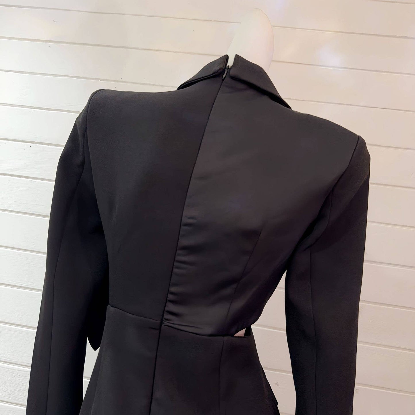 BL5-6 Asymmetrical Blazer Dress with Bow and Waist Cut-Out: Red / English / S